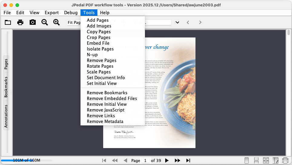 JPedal tools menu